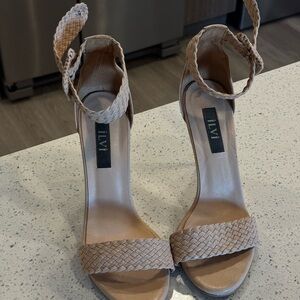 Tan Braided High Heel Sandals